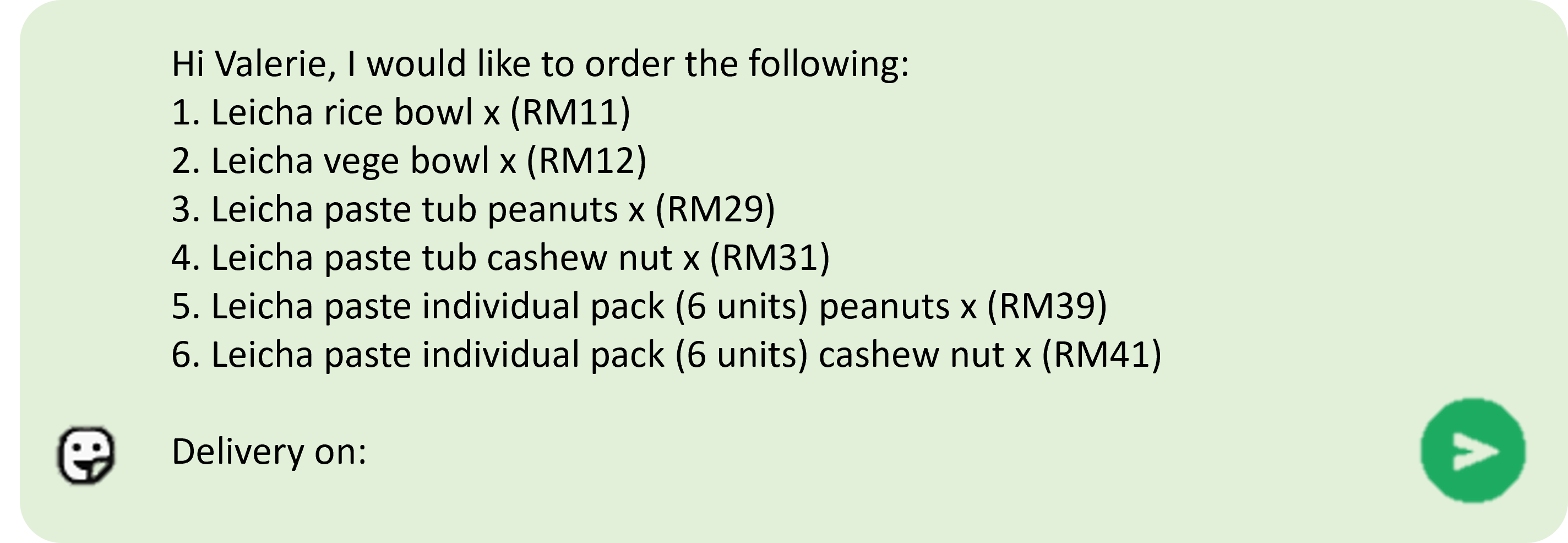 WhatsApp pre-filled order message · WhatsApp 预订预填讯息
